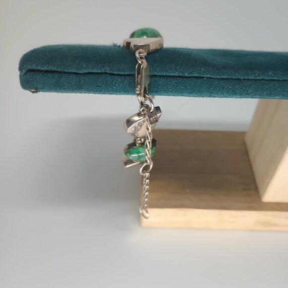 Vintage Mexican Malachite Sterling Silver Heart Bracelet. - Picture 4 of 5